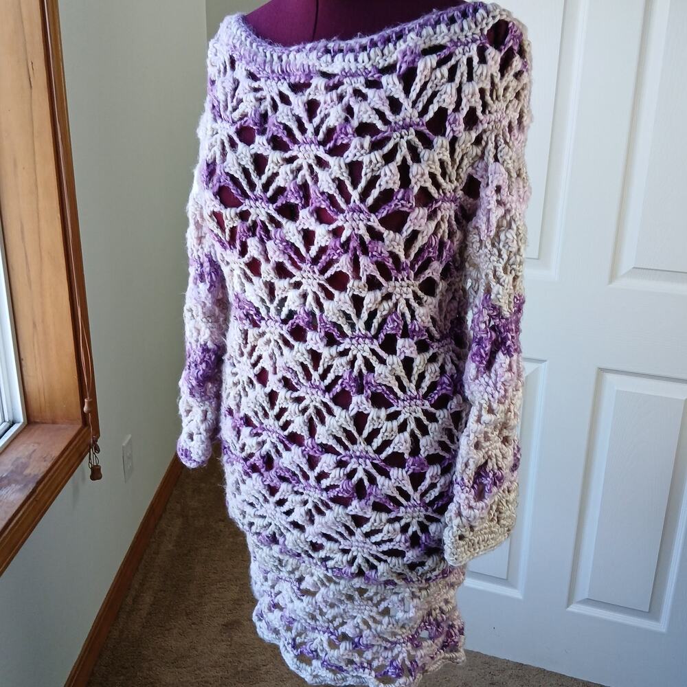 Icy Grape Crochet Dress Swim Cover boho lace purple wool washable plus sized XXL